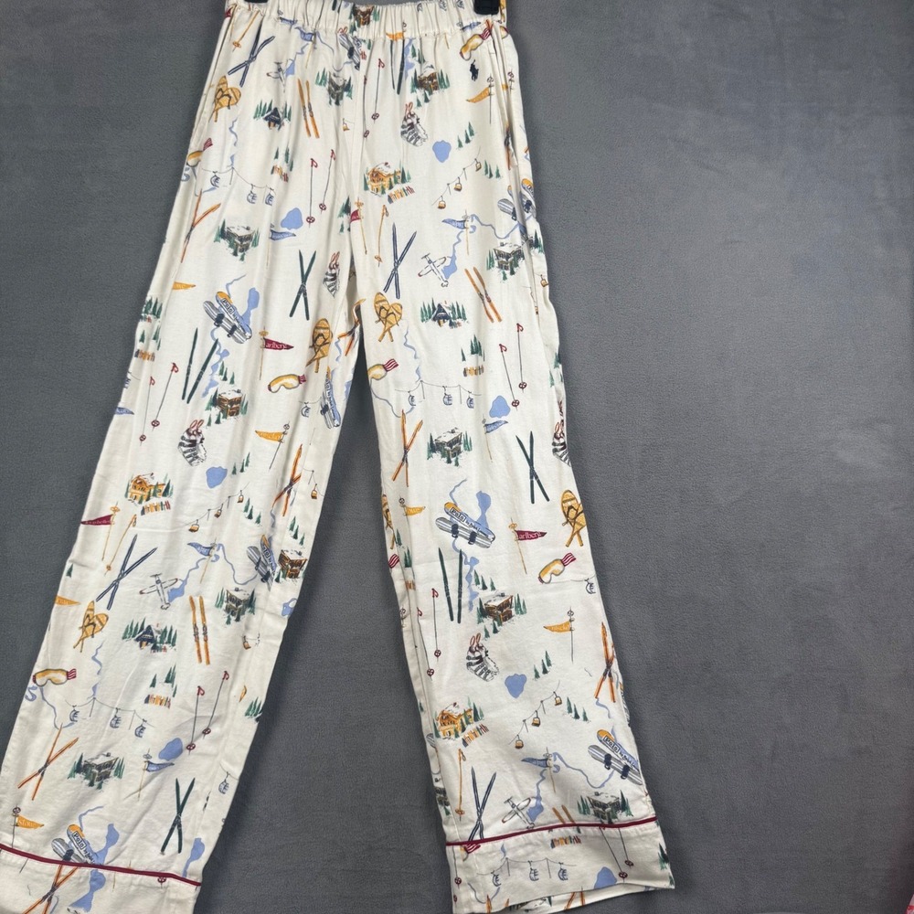 NWT Polo Ralph Lauren Cream SKI TRAVELER Madison FLANNEL Pajama Set Women's XS - Picture 7 of 11
